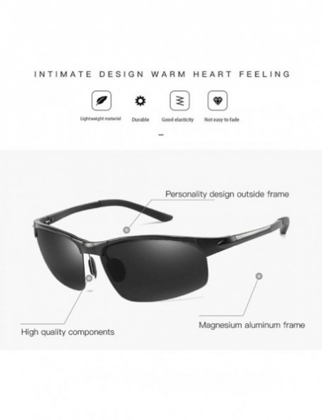 Square Square half frame sunglasses fashion aluminum magnesium polarizer men driving sunglasses - Black Grey C1 - C41905EG9ZS...