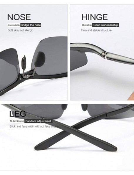 Square Square half frame sunglasses fashion aluminum magnesium polarizer men driving sunglasses - Black Grey C1 - C41905EG9ZS...