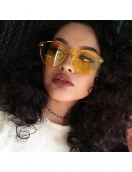 Cat Eye Fashion Women Clear Transparent Integrated UV Sunglasses Cat Eye Glasses - Yellow - C01840XDX2Z $6.08