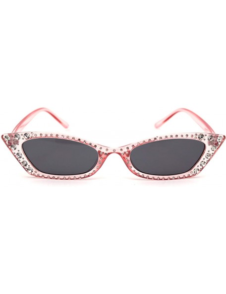 Cat Eye Womens Large Rhinestone Rectangular Cat Eye Plastic Sunglasses - Pink Black - CH18XTTI5II $10.99