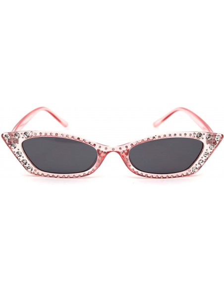 Cat Eye Womens Large Rhinestone Rectangular Cat Eye Plastic Sunglasses - Pink Black - CH18XTTI5II $10.99