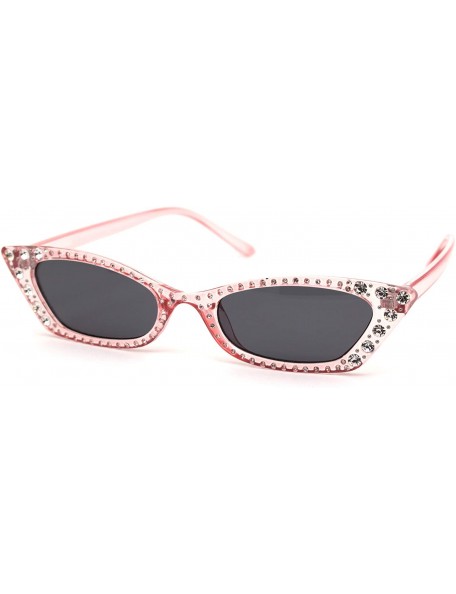 Cat Eye Womens Large Rhinestone Rectangular Cat Eye Plastic Sunglasses - Pink Black - CH18XTTI5II $10.99