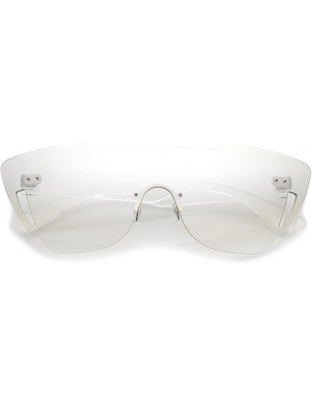 Rimless Oversize Rimless Cutout Thick Arms Tinted Mono Lens Shield Sunglasses 73mm - Clear - CU17Z07S748 $22.80