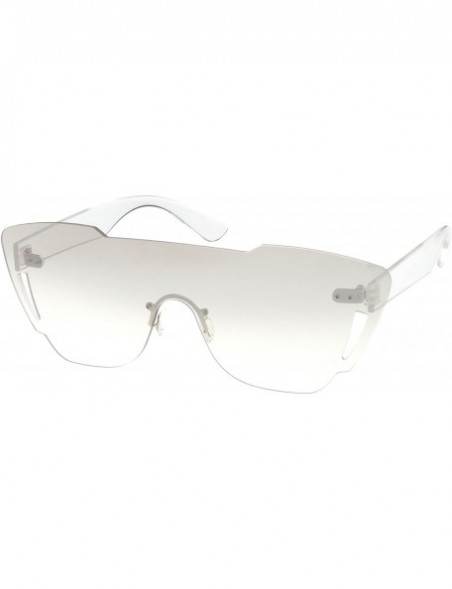 Rimless Oversize Rimless Cutout Thick Arms Tinted Mono Lens Shield Sunglasses 73mm - Clear - CU17Z07S748 $9.06