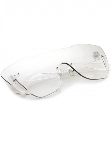 Rimless Oversize Rimless Cutout Thick Arms Tinted Mono Lens Shield Sunglasses 73mm - Clear - CU17Z07S748 $9.06