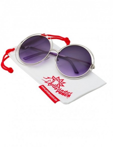 Oversized Women's Halo XXL Round Oversized Wire Sunglasses in Metal - Silver - Purple - CF12EL1II0T $10.01