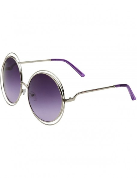 Oversized Women's Halo XXL Round Oversized Wire Sunglasses in Metal - Silver - Purple - CF12EL1II0T $10.01