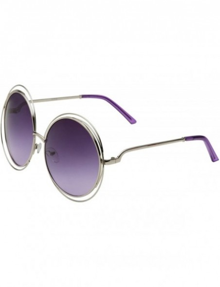 Oversized Women's Halo XXL Round Oversized Wire Sunglasses in Metal - Silver - Purple - CF12EL1II0T $10.01