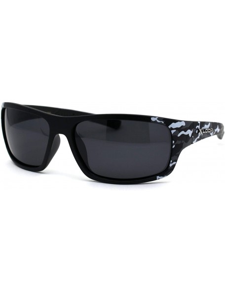 Sport Polarized 90s Mens Rectangular Warp Camoflauge Print Sport Sunglasses - Grey Solid Black - CR194KOM0Q8 $13.93