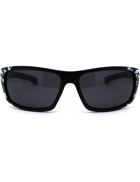 Sport Polarized 90s Mens Rectangular Warp Camoflauge Print Sport Sunglasses - Grey Solid Black - CR194KOM0Q8 $13.93