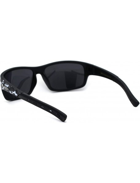 Sport Polarized 90s Mens Rectangular Warp Camoflauge Print Sport Sunglasses - Grey Solid Black - CR194KOM0Q8 $13.93