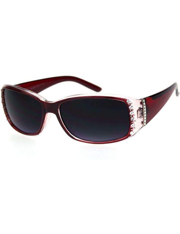 Rectangular Rhinestone Studded Womens Narrow Rectangular 90s Plastic Sunglasses - Burgundy Smoke - CB18QA06UCL $8.25