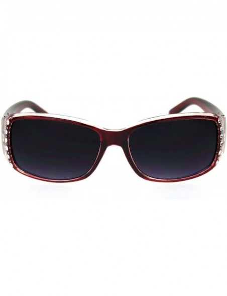 Rectangular Rhinestone Studded Womens Narrow Rectangular 90s Plastic Sunglasses - Burgundy Smoke - CB18QA06UCL $8.25