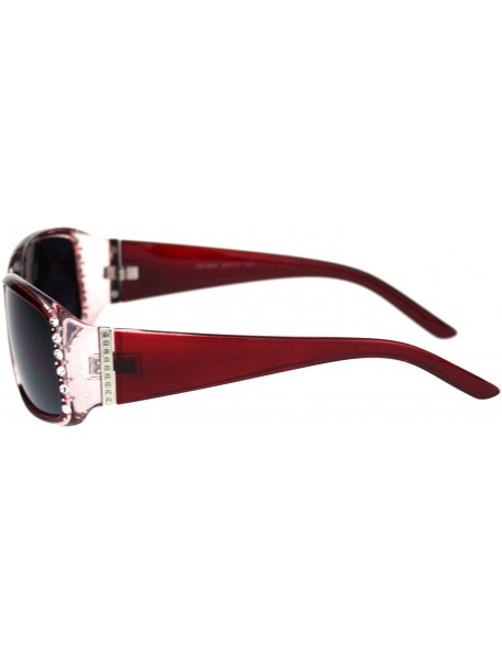 Rectangular Rhinestone Studded Womens Narrow Rectangular 90s Plastic Sunglasses - Burgundy Smoke - CB18QA06UCL $8.25