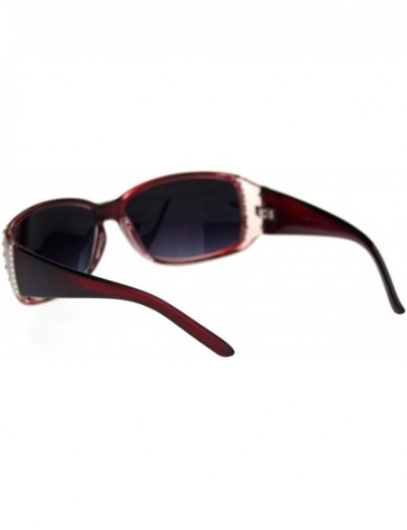 Rectangular Rhinestone Studded Womens Narrow Rectangular 90s Plastic Sunglasses - Burgundy Smoke - CB18QA06UCL $8.25