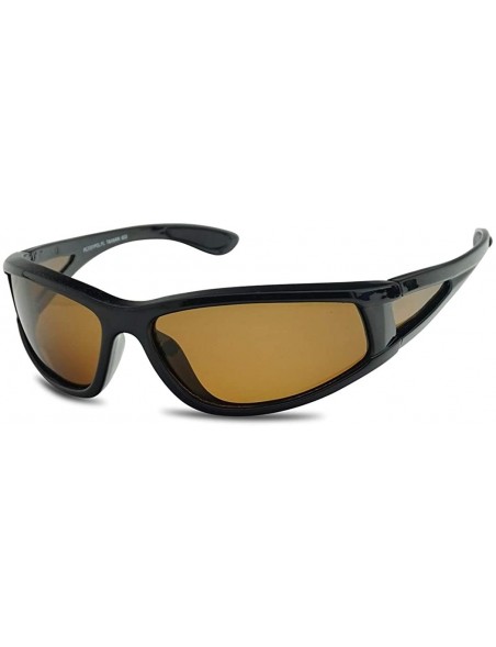 Sport Sports Light Weight Polarized Floating Wrap Around Side Shield Sunglasses - Black Frame - Amber - CH18QX4C693 $20.30