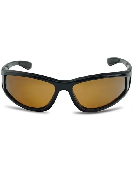Sport Sports Light Weight Polarized Floating Wrap Around Side Shield Sunglasses - Black Frame - Amber - CH18QX4C693 $20.30