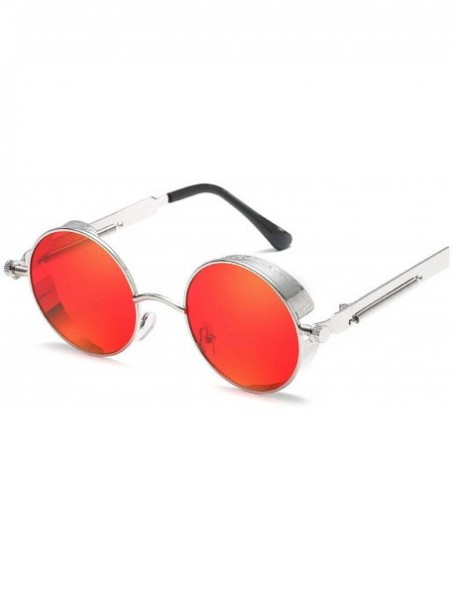 Square Round Metal Sunglasses Steampunk Men Women Fashion Glasses Brand Designer Retro Vintage UV400 - Silver Red - CT197A2AK...