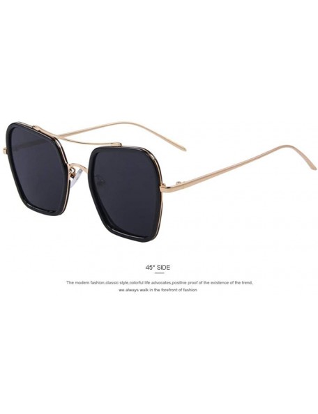 Square Fashion Women Square Sunglasses Double Bridge Design Summer Sunglasses C04 Blue - C01 Black - CF18YQN7I43 $10.88