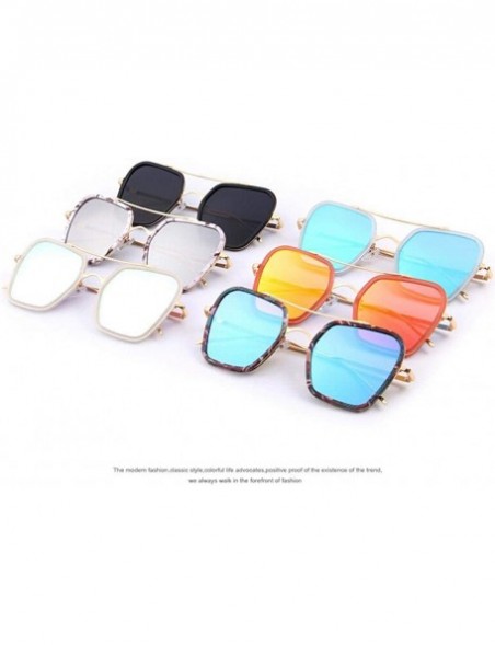 Square Fashion Women Square Sunglasses Double Bridge Design Summer Sunglasses C04 Blue - C01 Black - CF18YQN7I43 $10.88