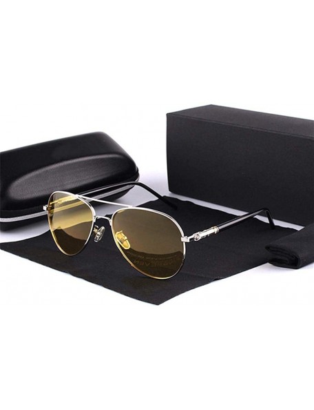 Oversized Men polarized sunglasses night driving brand designer men's yellow lenses reduce glare - Silver Frame - CK1982YRR2Y...