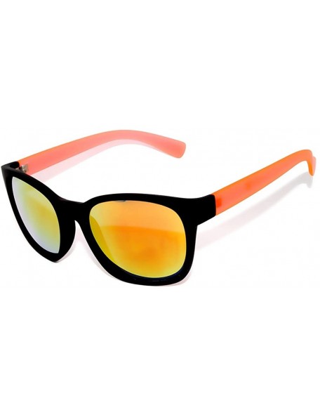 Wayfarer Womens Style Sunglasses Reflective Mirror Colored Lens Matte Black-Orange Frame Uv Protection - C211N5C1HUT $6.85