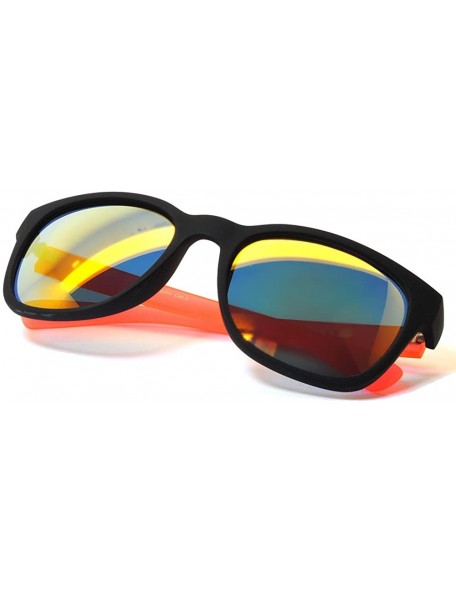 Wayfarer Womens Style Sunglasses Reflective Mirror Colored Lens Matte Black-Orange Frame Uv Protection - C211N5C1HUT $6.85