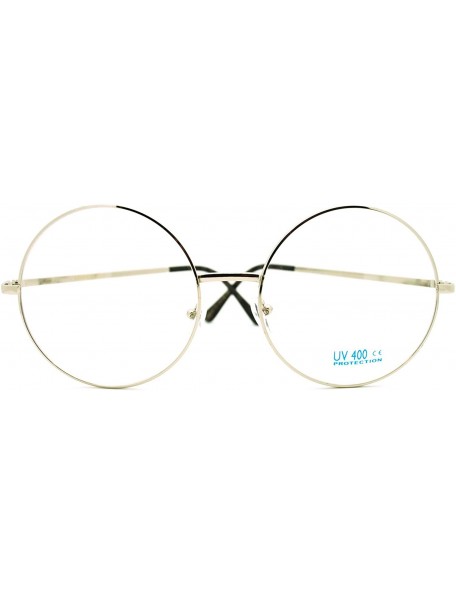 Oversized Oversize Large Hippie Round Circle Len Clear Lens Glasses - Silver - CM12M1U5KJT $11.20
