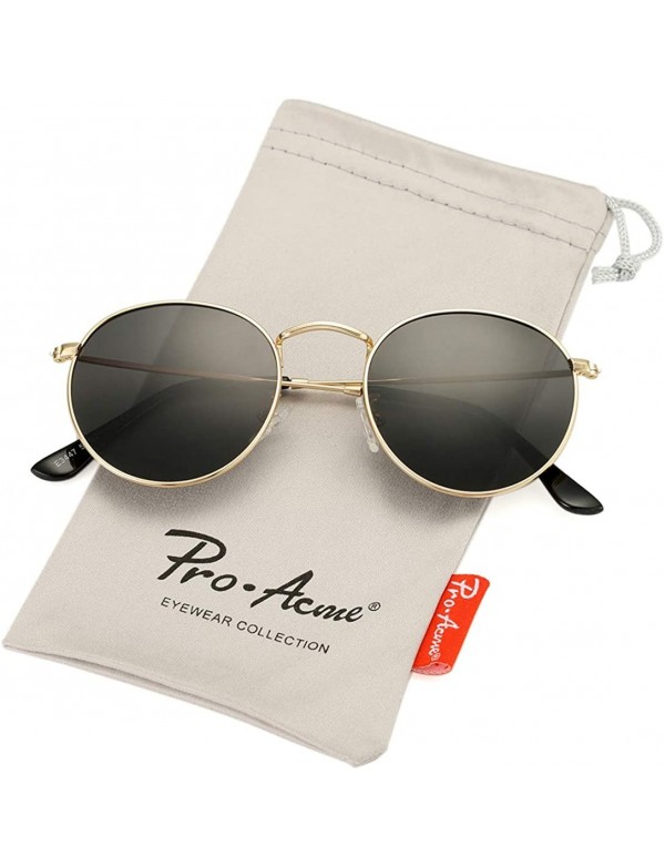 Round Small Round Metal Polarized Sunglasses for Women Retro Designer Style - Gold Frame/Black Lens - CO18UN326Q0 $14.91