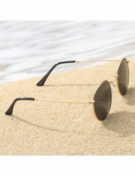 Round Small Round Metal Polarized Sunglasses for Women Retro Designer Style - Gold Frame/Black Lens - CO18UN326Q0 $14.91