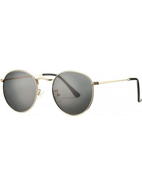 Round Small Round Metal Polarized Sunglasses for Women Retro Designer Style - Gold Frame/Black Lens - CO18UN326Q0 $14.91