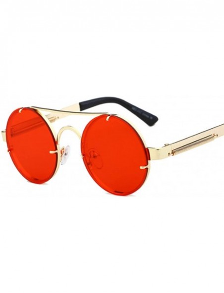 Round Retro SteamPunk Sunglasses Men Red Round Sun Glasses Women Vintage Metal Sunglass UV400 Shades 1156R - C618AWY5U4S $27.32