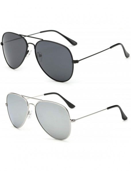 Aviator Aviator Sunglasses for Mens Womens Mirrored Sun Glasses Shades with Uv400 - Black Grey + Silver - CR18LDXRSZ7 $12.51