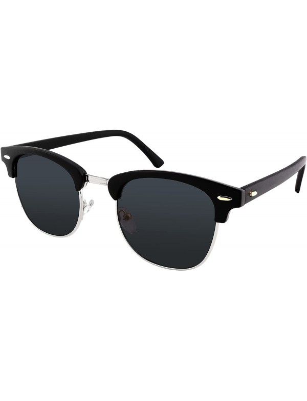 Round Classic Polarized Half Frame Sunglasses Men Women Sun Glasses B2250 - Matte Black - CM183WAMXZG $11.95