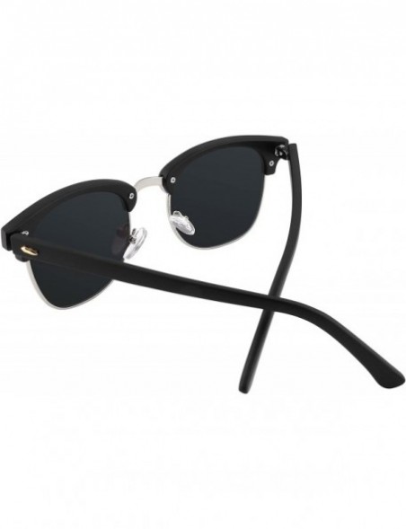 Round Classic Polarized Half Frame Sunglasses Men Women Sun Glasses B2250 - Matte Black - CM183WAMXZG $11.95
