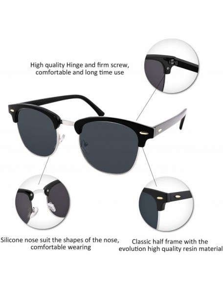Round Classic Polarized Half Frame Sunglasses Men Women Sun Glasses B2250 - Matte Black - CM183WAMXZG $11.95