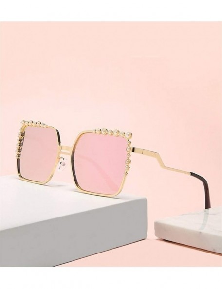 Cat Eye Pearl Cat Eye Sunglasses for Women Square Sun Glasses Style Fashion Shades Bead Eyewear UV400 - Gold Brown - CD1908D2...