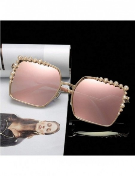 Cat Eye Pearl Cat Eye Sunglasses for Women Square Sun Glasses Style Fashion Shades Bead Eyewear UV400 - Gold Brown - CD1908D2...