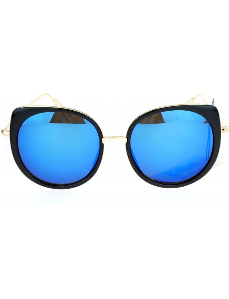 Round Womens Round Cat Eye Luxury Designer Bat Sunglasses - Black Blue - CE12N6CNGVG $25.27