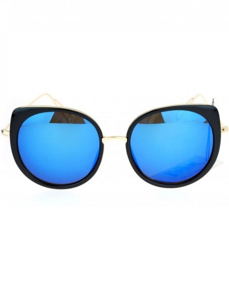 Round Womens Round Cat Eye Luxury Designer Bat Sunglasses - Black Blue - CE12N6CNGVG $9.14