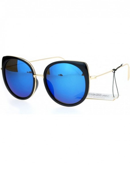 Round Womens Round Cat Eye Luxury Designer Bat Sunglasses - Black Blue - CE12N6CNGVG $9.14