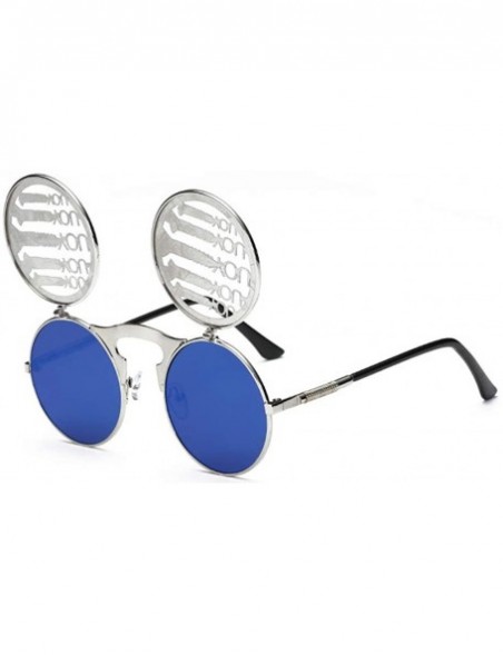 Round Vintage Flip Up Sunglasses Juniors John Lennon Style Circle Sun Glasses - Silverc15 - CR18RQ7439Y $15.63