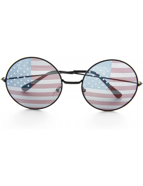 Square Large Round Glasses for Men Women Oversized Metal Frame Retro Fashion - Black/Usa Flag - CN12O13NFLS $10.77