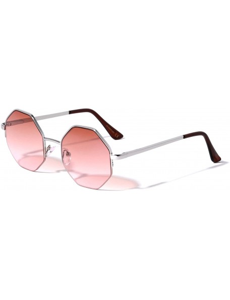 Semi-rimless Oceanic Color Semi Rimless Geometric Polygon Sunglasses - Orange Pink - C31900GQZ7M $13.91