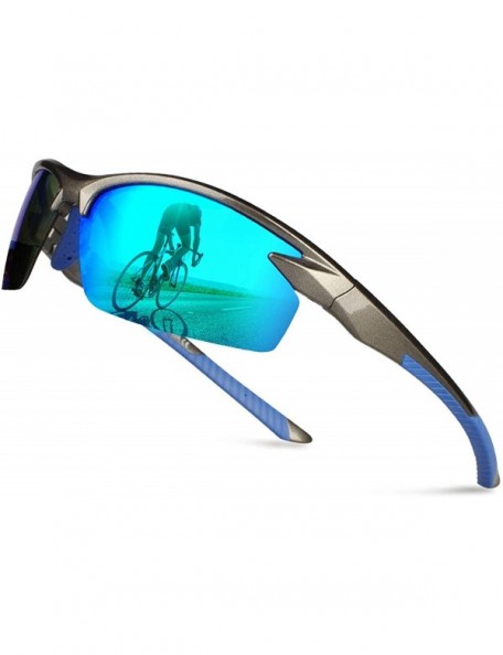 Rimless Polarized Semi Rimless Sunglasses Driving HP5003C2 - C2 Deep Grey Frame/Blue Revo Lens - CV18GMSN8I6 $28.48
