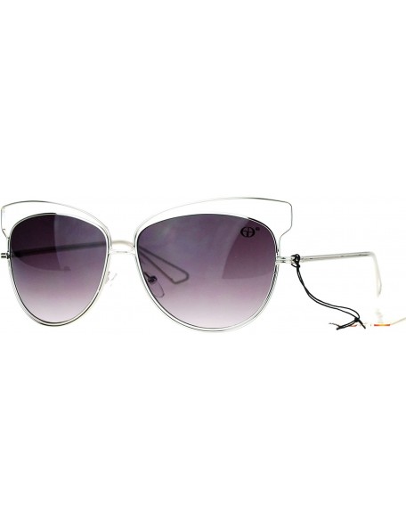 Butterfly Butterfly Cateye Sunglasses Womens Metal Wired Rim Fashion Shades - Silver (Smoke) - CN1884ZA4M4 $12.92