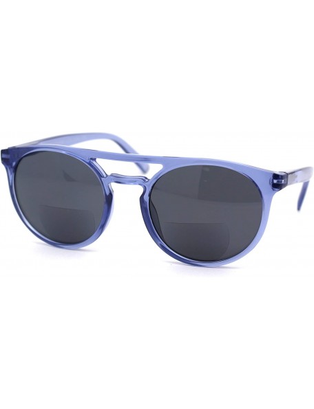 Round Flat Top Hipster Horn Rim Round Keyhole Bi-focal Reading Sunglasses - Blue Black - CV18X6YIKU0 $14.20