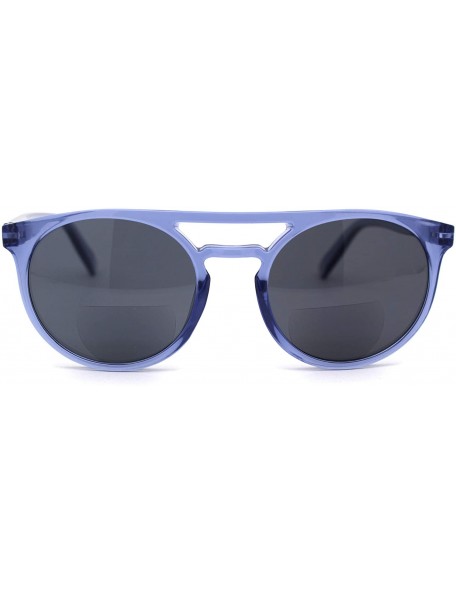 Round Flat Top Hipster Horn Rim Round Keyhole Bi-focal Reading Sunglasses - Blue Black - CV18X6YIKU0 $14.20