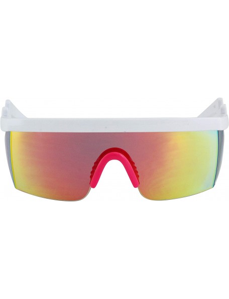 Wrap Semi Rimless Goggle Style Retro Rainbow Mirrored Lens ZigZag Sunglasses - White-orange/Mirror - CB19E8Z7XRA $10.17