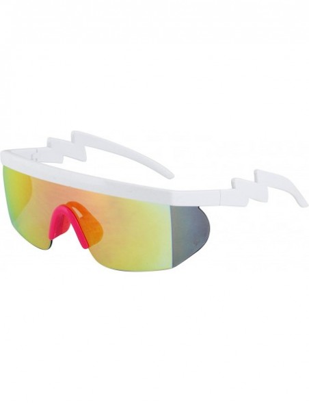 Wrap Semi Rimless Goggle Style Retro Rainbow Mirrored Lens ZigZag Sunglasses - White-orange/Mirror - CB19E8Z7XRA $10.17